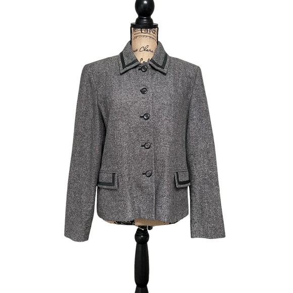 Pendleton Jackets & Blazers - Pendleton Gray Tweed BLAZER Leather Trim Classic